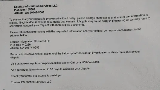 Equifax contact creditor stall tactic