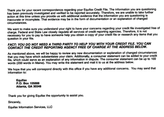 Equifax third-party dispute refusal