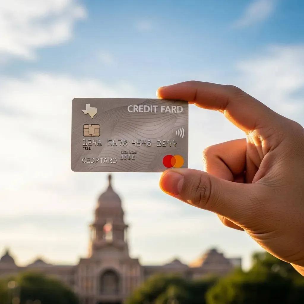 Close-up of a secured credit card with Texas-themed background