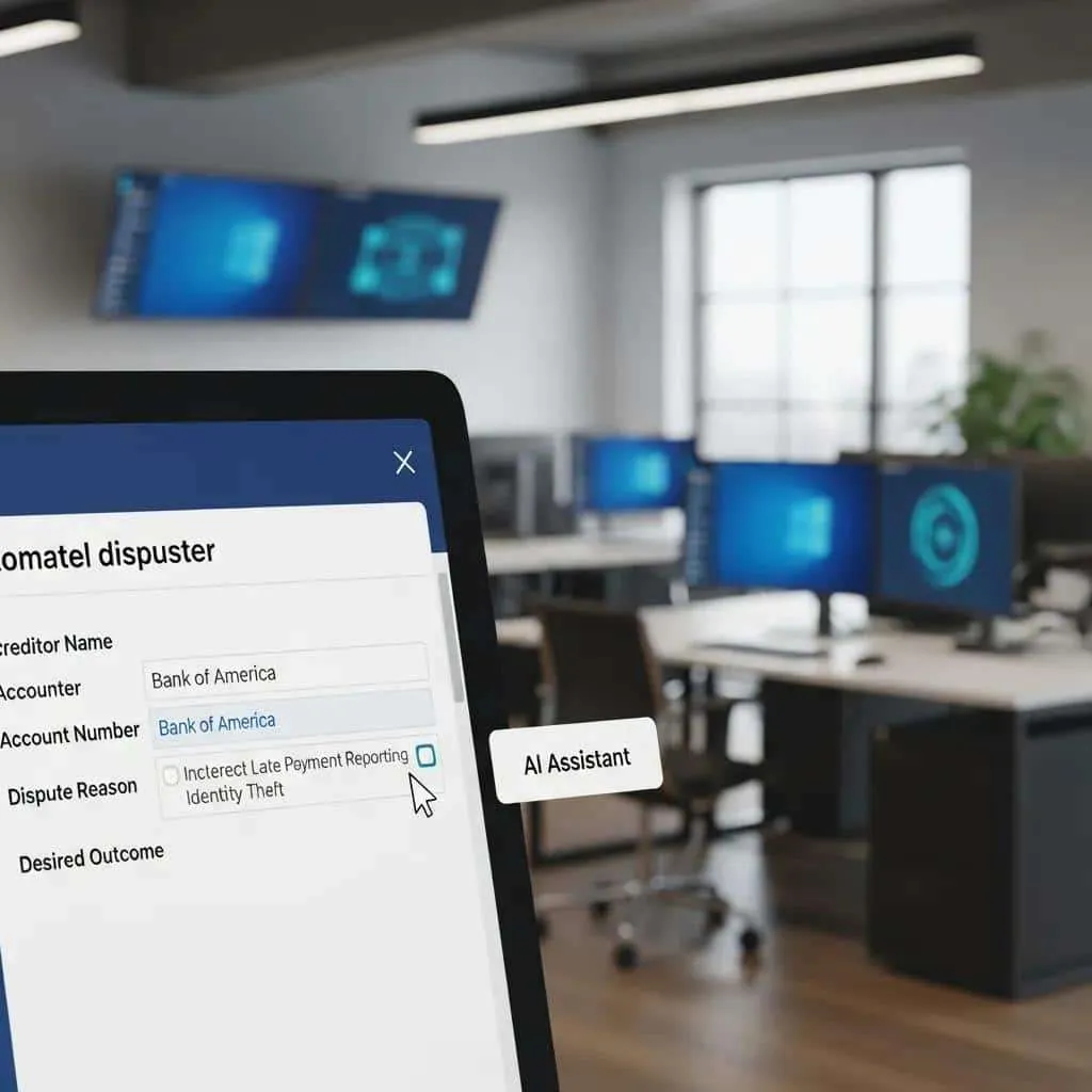 Close-up of automated dispute letter generation on a computer screen, showcasing AI technology in credit repair
