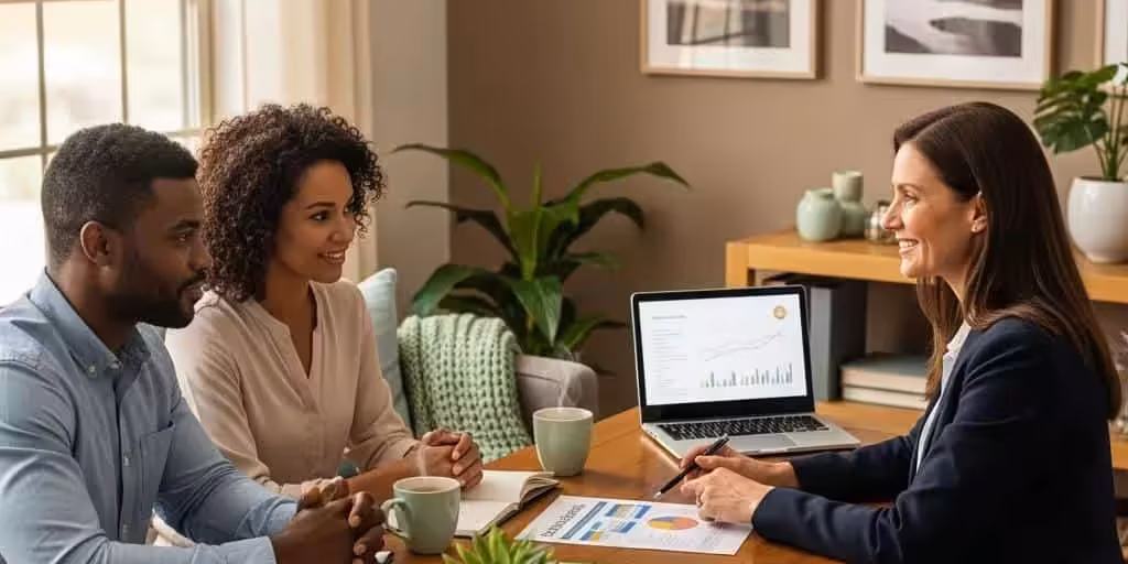 Cozy financial consultation scene with a couple discussing credit repair services