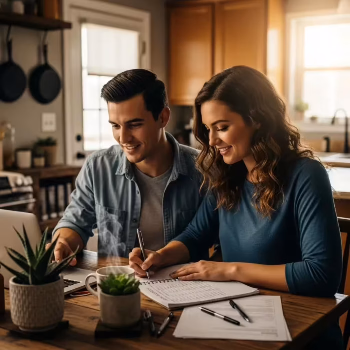 Cozy Kitchen Scene With A Couple Budgeting Emphasizing Personal Finance Basics 3c1402e6 E66d 4398 Bc8a 7070dcd0c7a7 1 Cozy kitchen scene with a couple budgeting, emphasizing personal finance basics