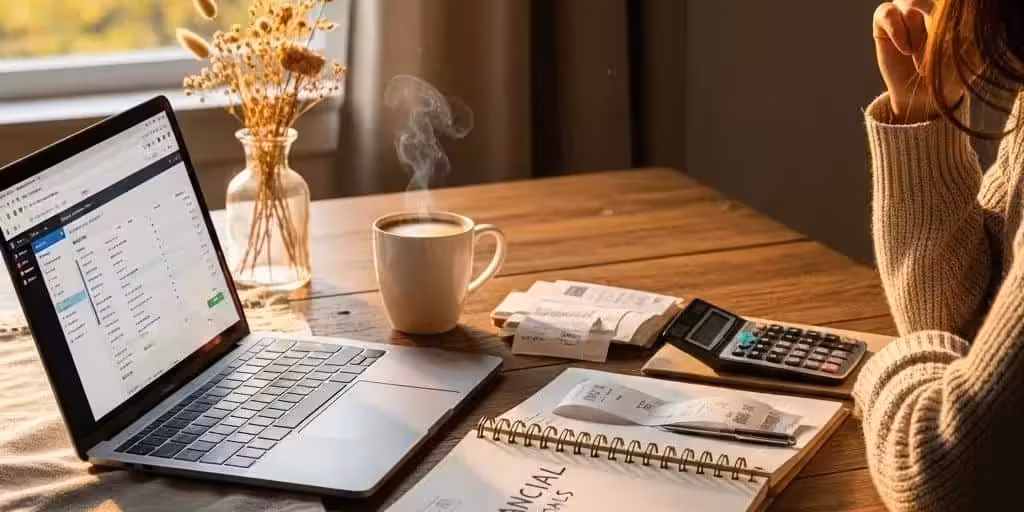Cozy Kitchen Scene With A Person Budgeting Laptop And Coffee Emphasizing Personal Finance Management 2ec090f1 A851 402f 9820 2b4504f69714 3 Cozy kitchen scene with a person budgeting, laptop, and coffee, emphasizing personal finance management