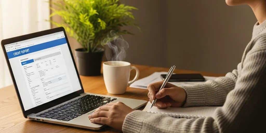Cozy Workspace With A Person Reviewing A Credit Report On A Laptop Emphasizing Financial Health Afdda1ff 78d0 418f 8588 Ed83ddc467fc 3 Cozy workspace with a person reviewing a credit report on a laptop, emphasizing financial health
