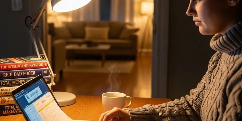 Cozy workspace with a person reviewing a credit report on a laptop, highlighting financial health