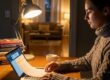 Cozy workspace with a person reviewing a credit report on a laptop, highlighting financial health