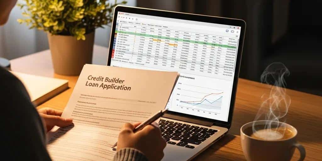 Cozy Workspace With A Person Reviewing Credit Builder Loan Documents E64e3804 D091 4da4 B004 Ab63e9432bc1 1 Cozy workspace with a person reviewing credit builder loan documents