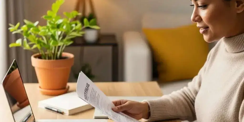 Cozy workspace with a person reviewing credit repair documents on a laptop