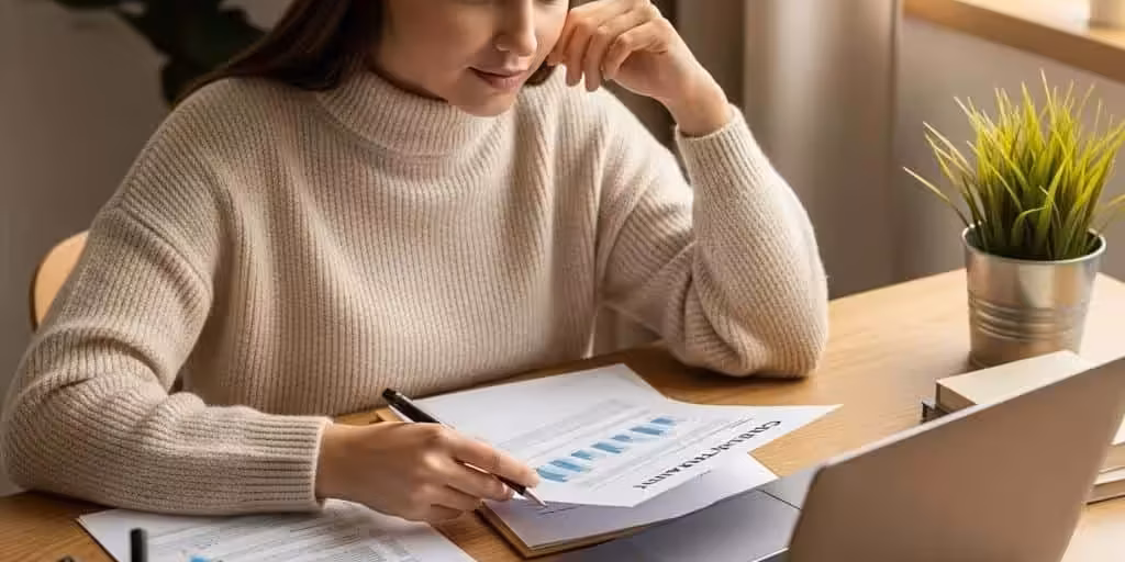 Cozy workspace with a person reviewing credit repair documents, symbolizing financial empowerment