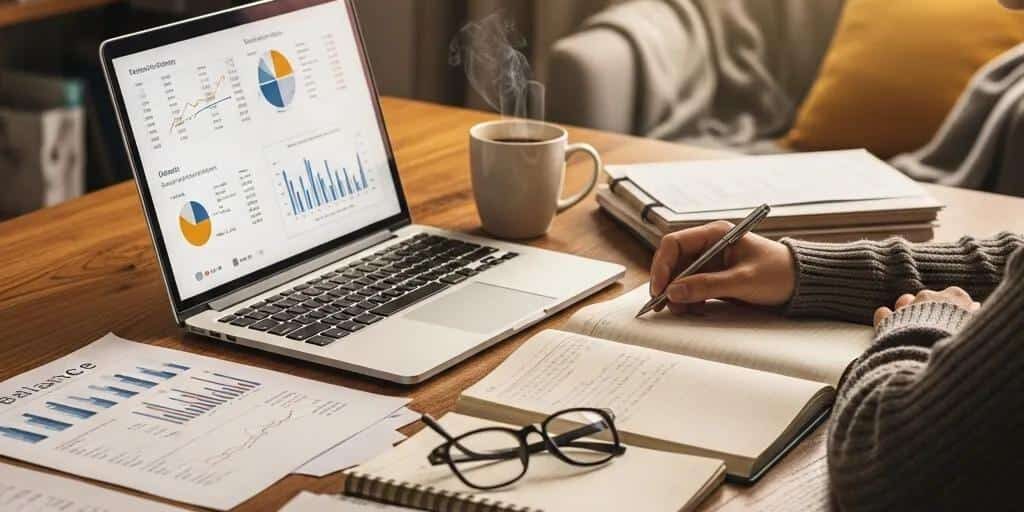 Cozy Workspace With A Person Reviewing Financial Documents And A Laptop Emphasizing Financial Literacy 4934c4f0 1246 4434 B3a2 47071c5a7998 1 Cozy workspace with a person reviewing financial documents and a laptop, emphasizing financial literacy