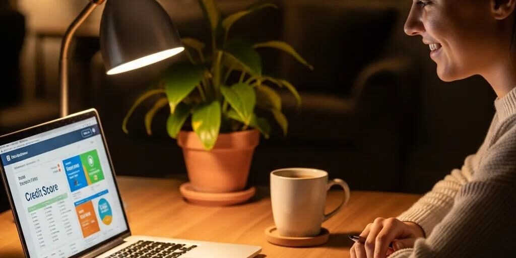 Cozy workspace with a person reviewing their credit score report