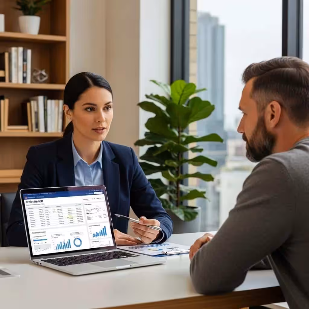 Credit repair consultant discussing strategies with a client, emphasizing local expertise and support