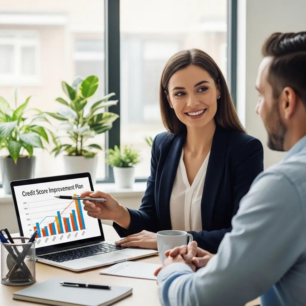 Credit repair consultant explaining strategies to a client, showcasing professional assistance in credit management