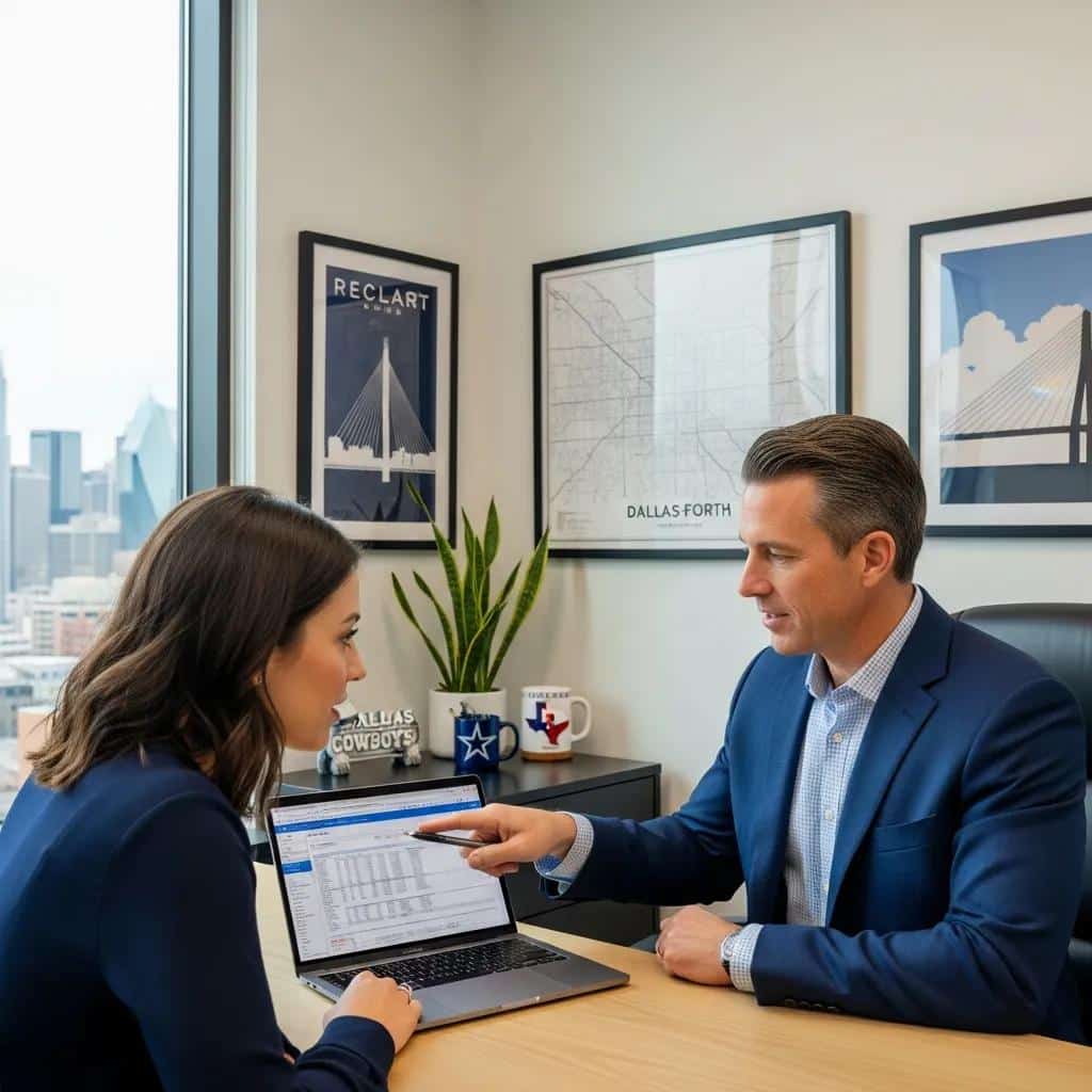 Credit repair expert discussing local credit issues with a client in an office
