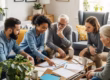 Diverse group discussing consumer credit rights in a cozy living room