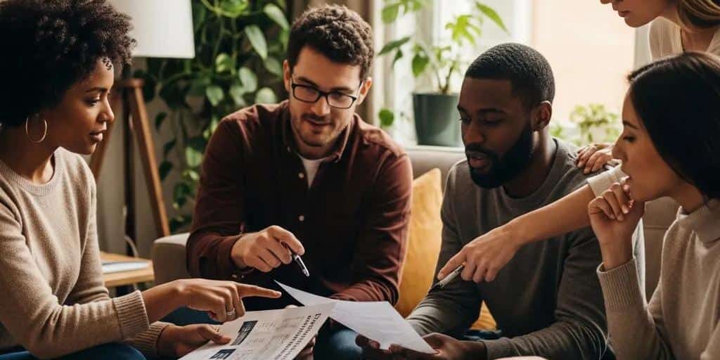 Diverse group discussing Texas credit repair regulations in a cozy office setting