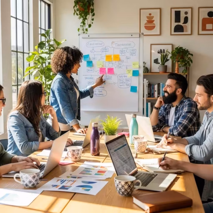 Diverse small business owners collaborating in a Texas workspace