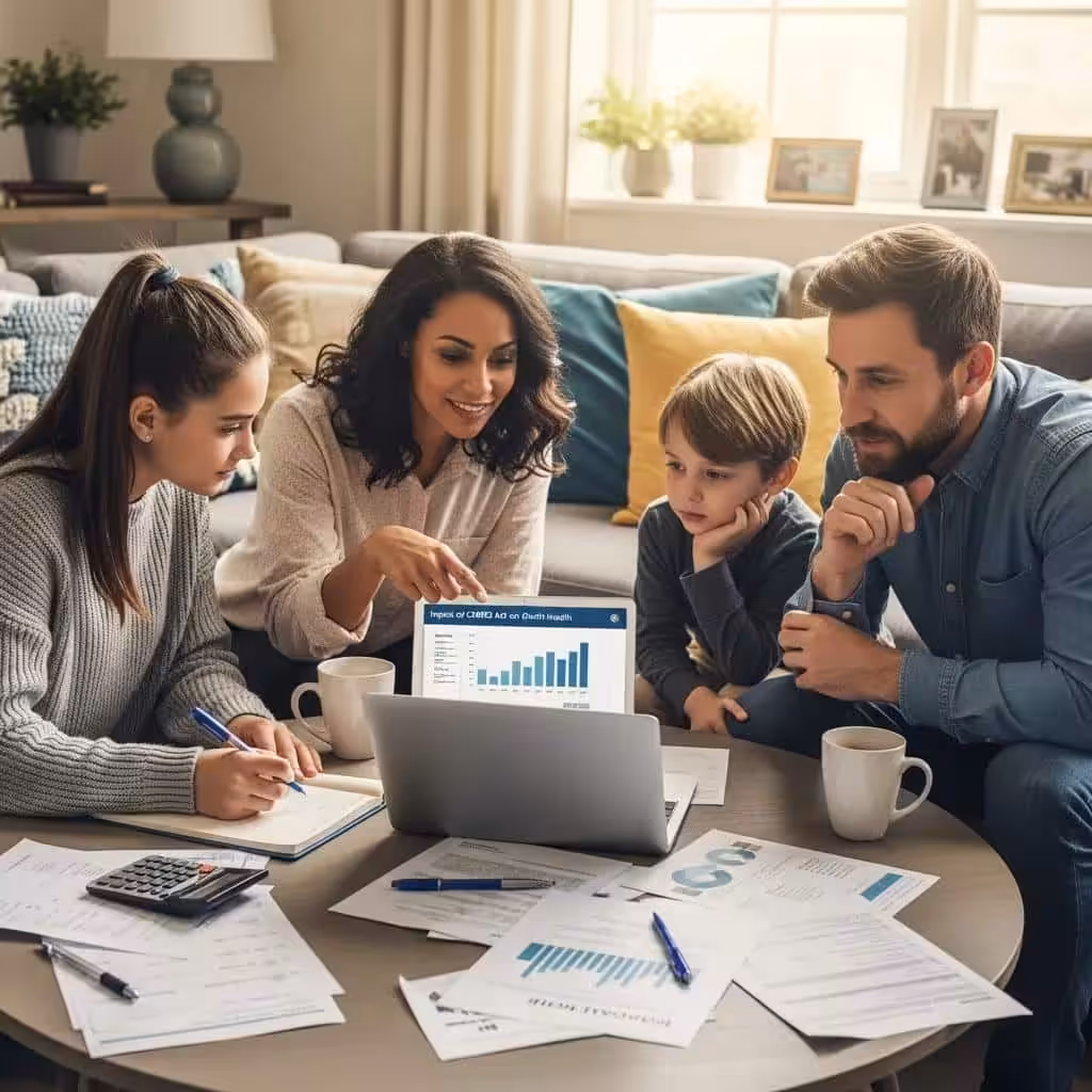 Individual writing in a notebook surrounded by financial documents, representing credit rebuilding strategies