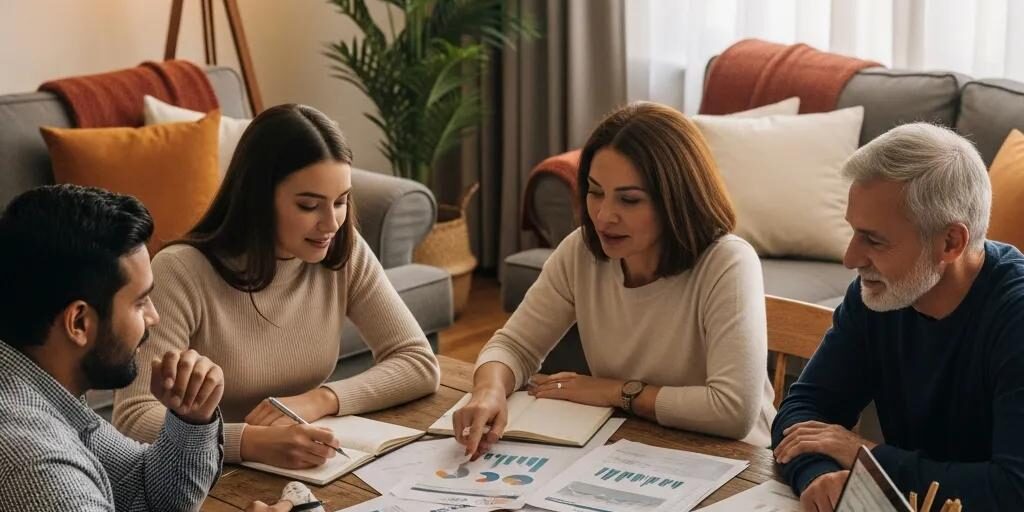 Group of diverse individuals discussing credit repair in a cozy setting