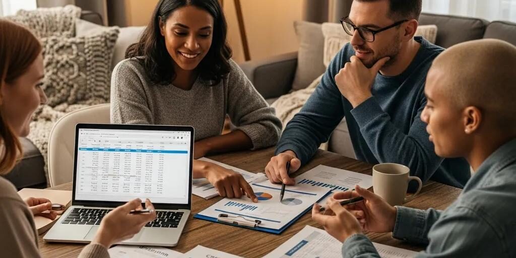 Group of diverse individuals discussing credit repair services in a cozy setting