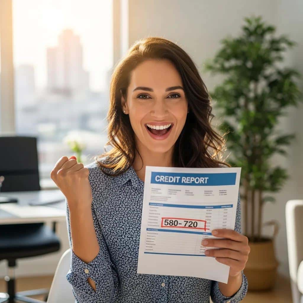 Happy client celebrating improved credit score after repair services