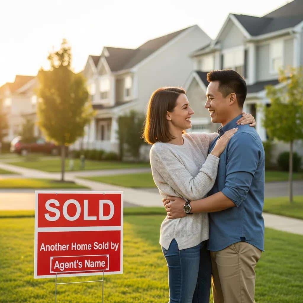 Happy couple celebrating homeownership after successful credit repair