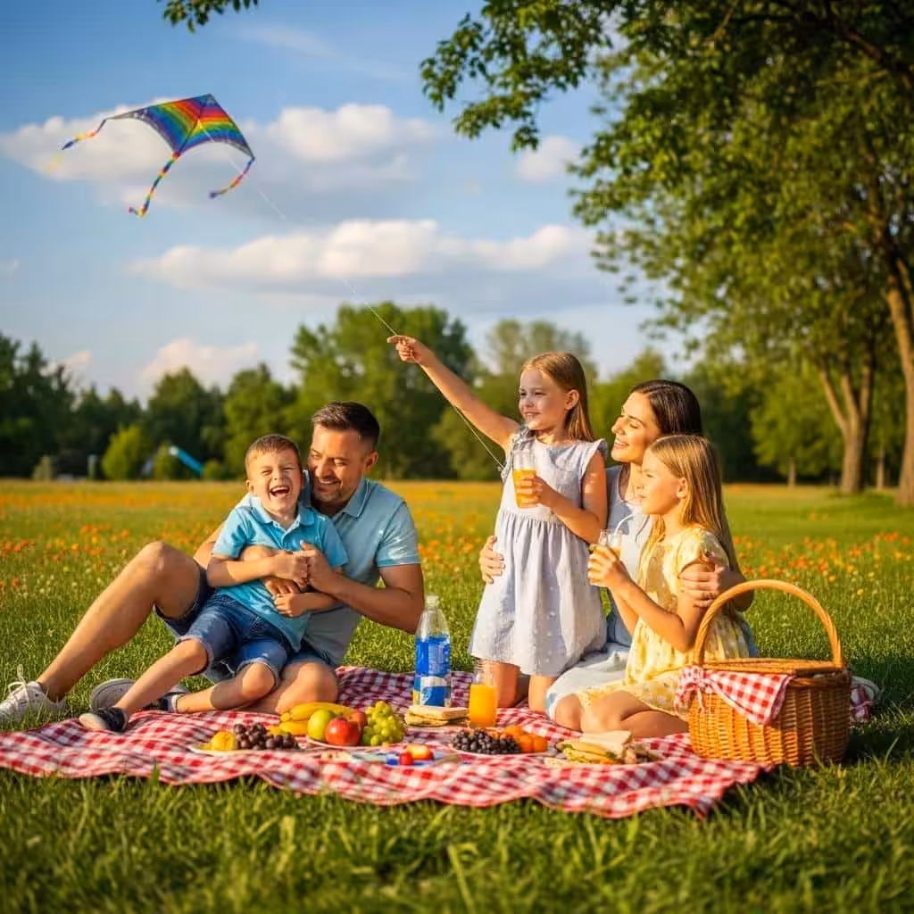 Happy family enjoying a picnic, representing the benefits of financial security from an emergency fund