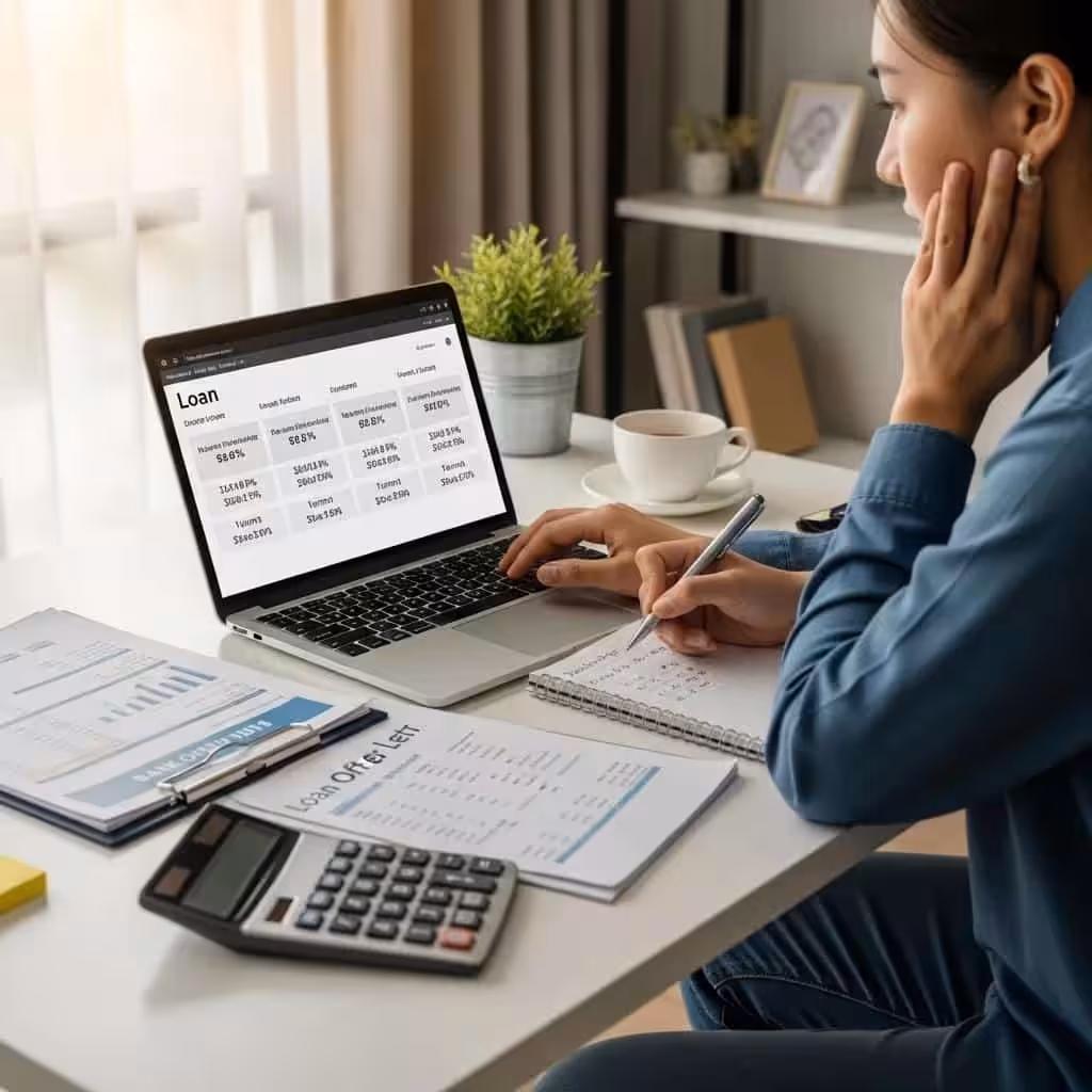 Individual comparing loan options for credit building