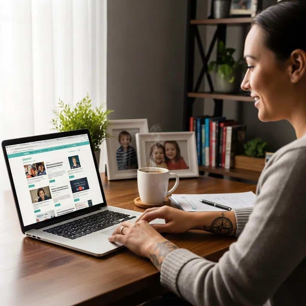 Individual researching credit repair companies at home with a laptop and coffee