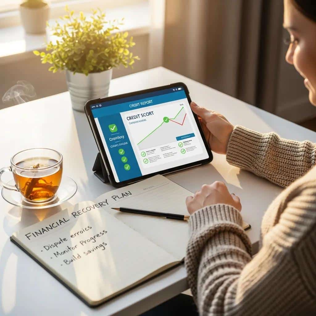 Individual reviewing credit report and planning credit repair strategies