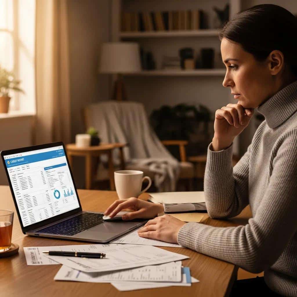 Individual reviewing credit report at home, reflecting on financial challenges