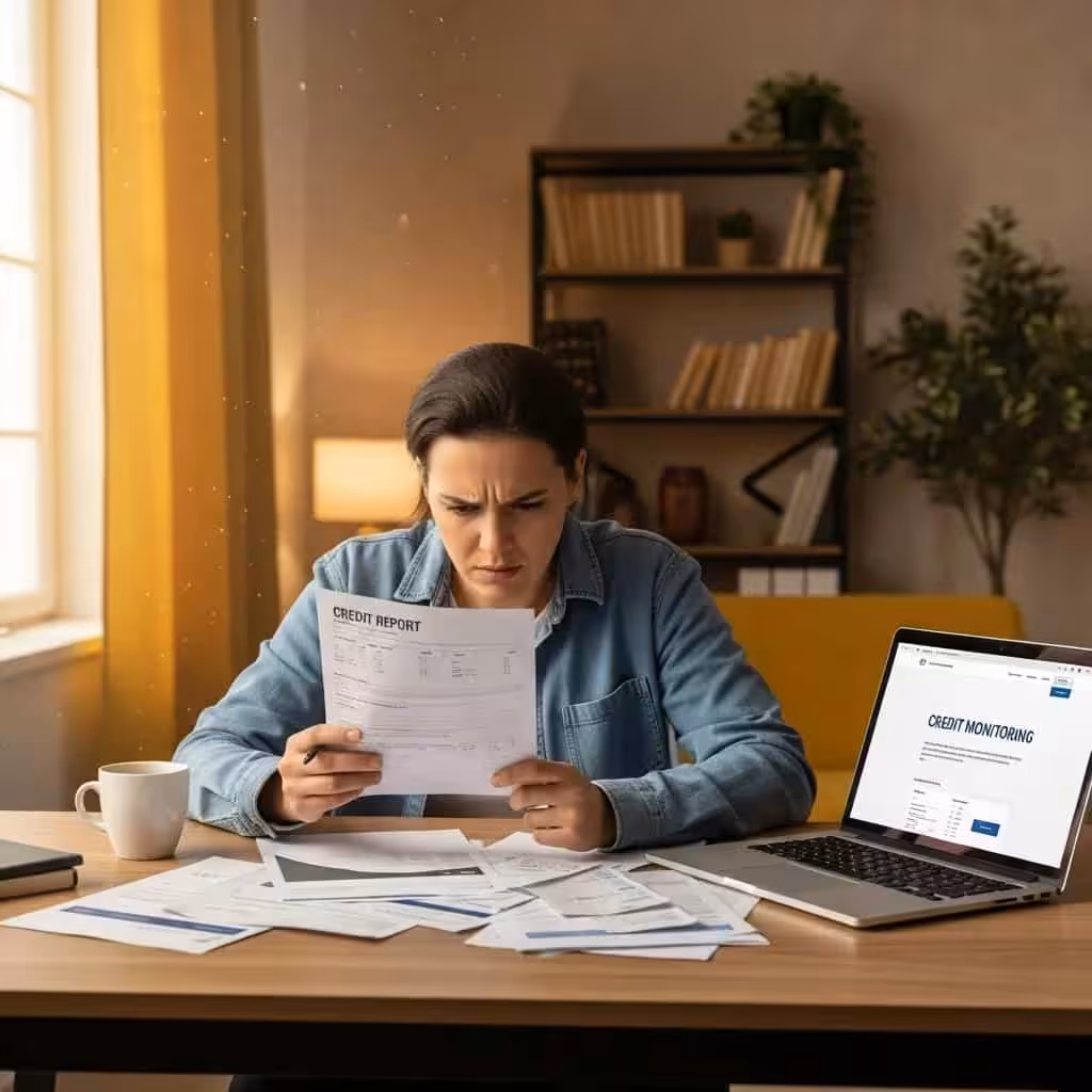 Individual reviewing credit report in a modern home office
