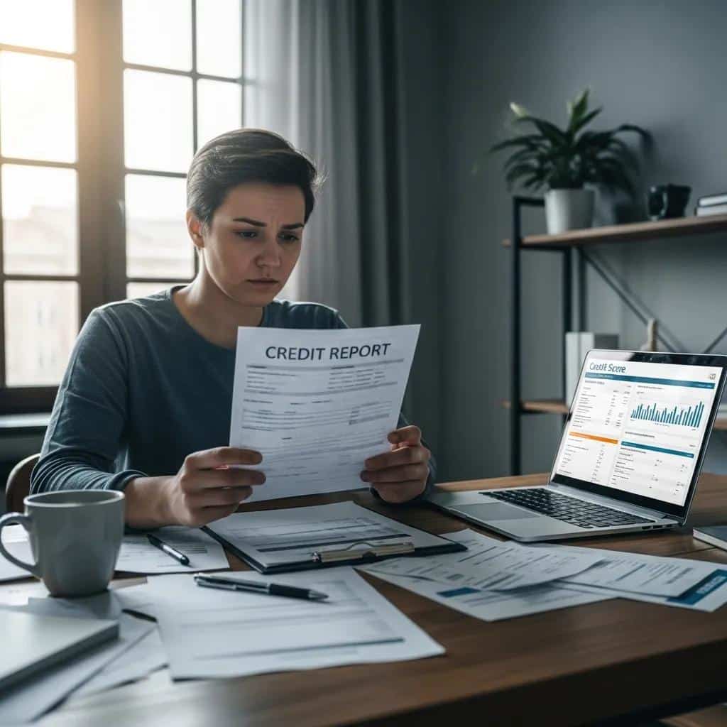 Individual reviewing credit report in a modern home office