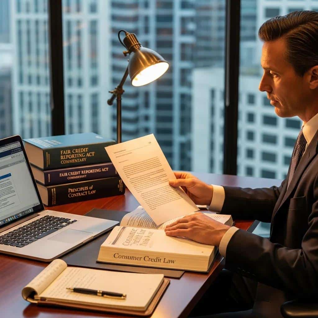 Legal professional reviewing an attorney-backed credit dispute letter in an office setting