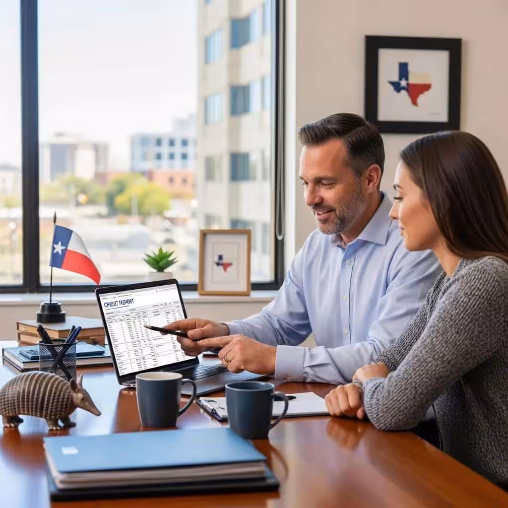 Local credit repair expert assisting a client with credit report analysis