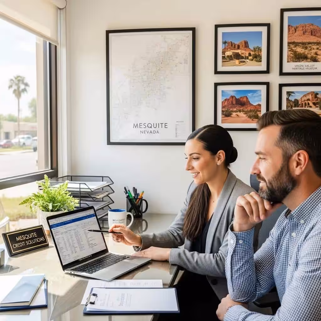 Local credit repair expert assisting a client with credit restoration in a professional office