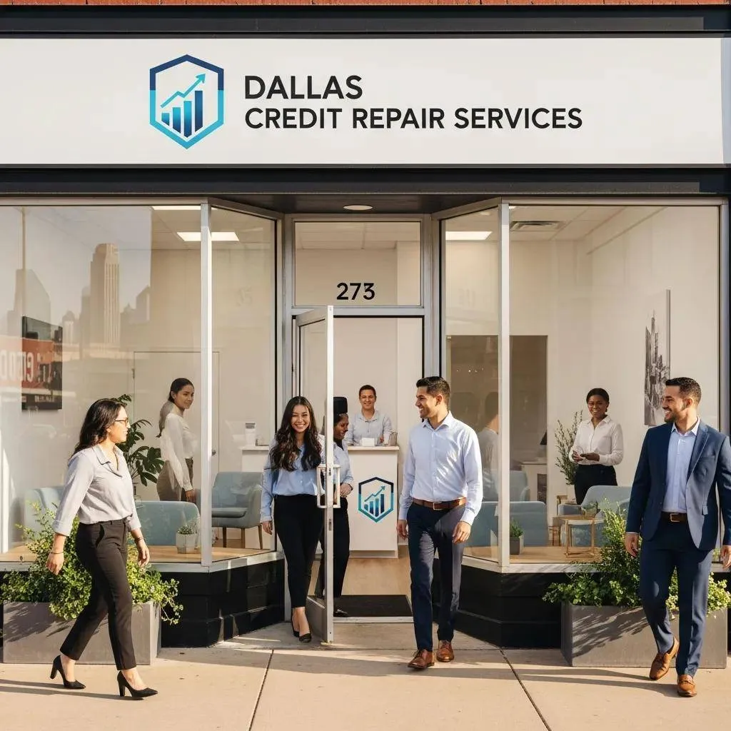 Local Dallas credit repair office with a welcoming storefront and community engagement