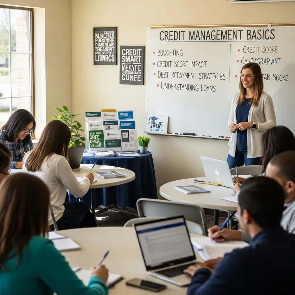 Participants engaged in a credit education workshop in a cozy setting