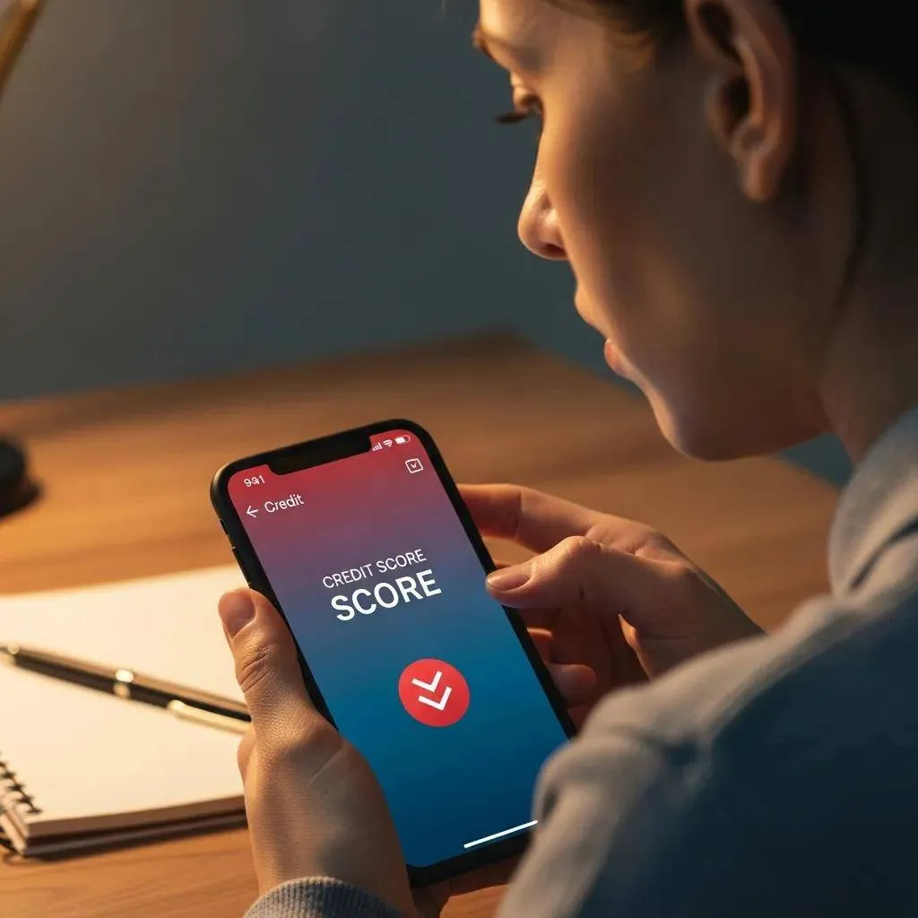 Person checking credit score on smartphone, reflecting the emotional impact of collections and charge-offs