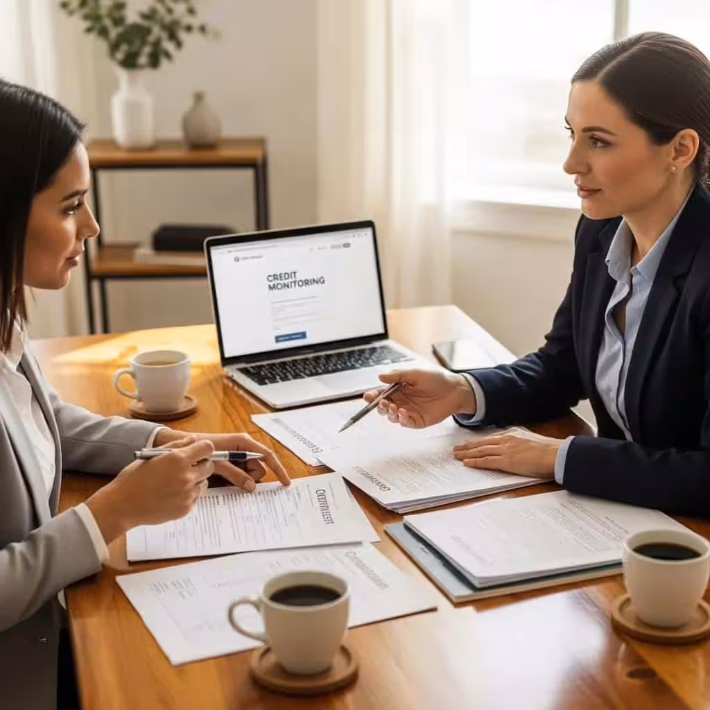 Person consulting with credit repair specialist about identity theft recovery strategies
