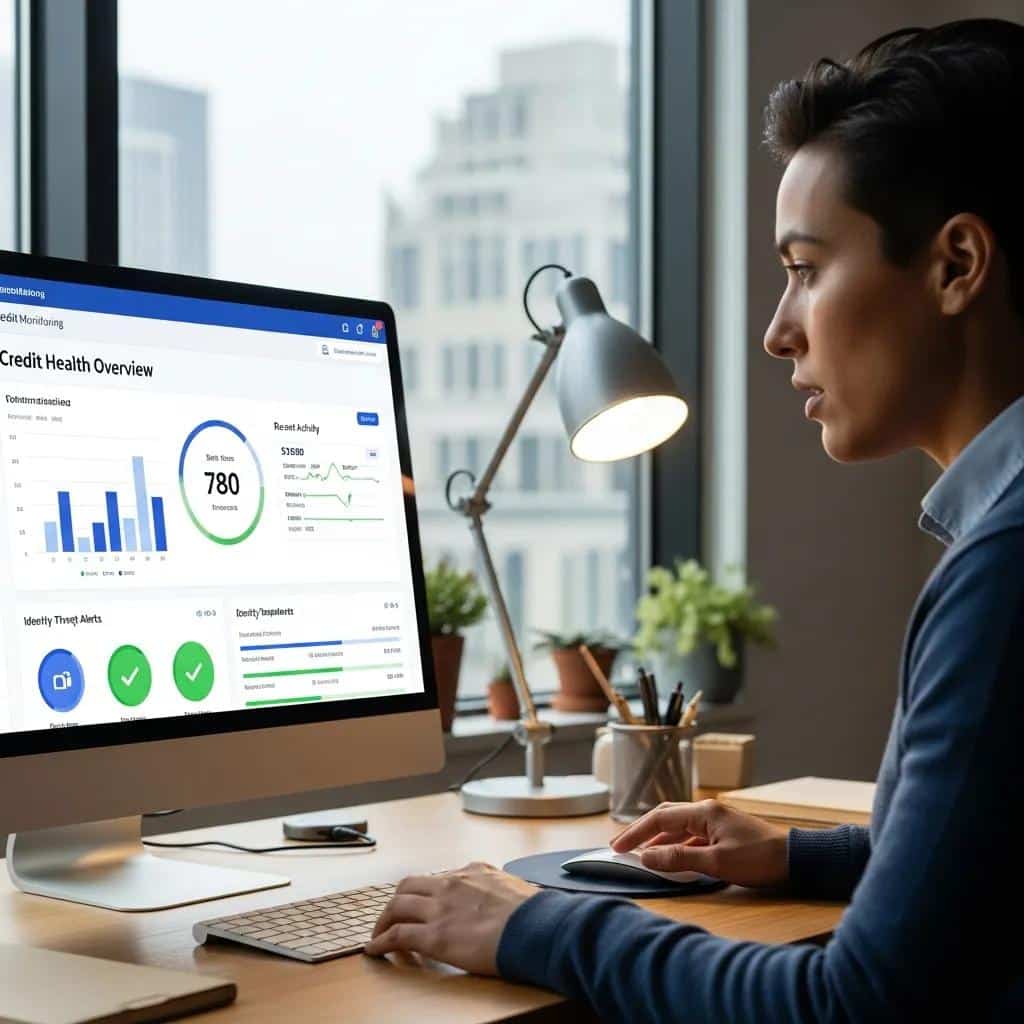 Person monitoring credit report on a computer, highlighting the importance of credit monitoring services