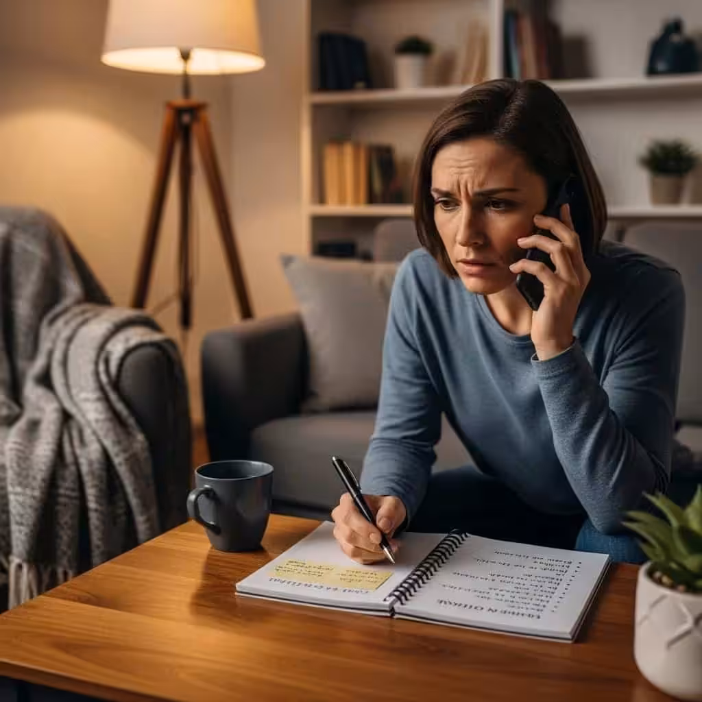 Person on the phone discussing credit repair issues, representing consumer vigilance and reporting of CROA violations