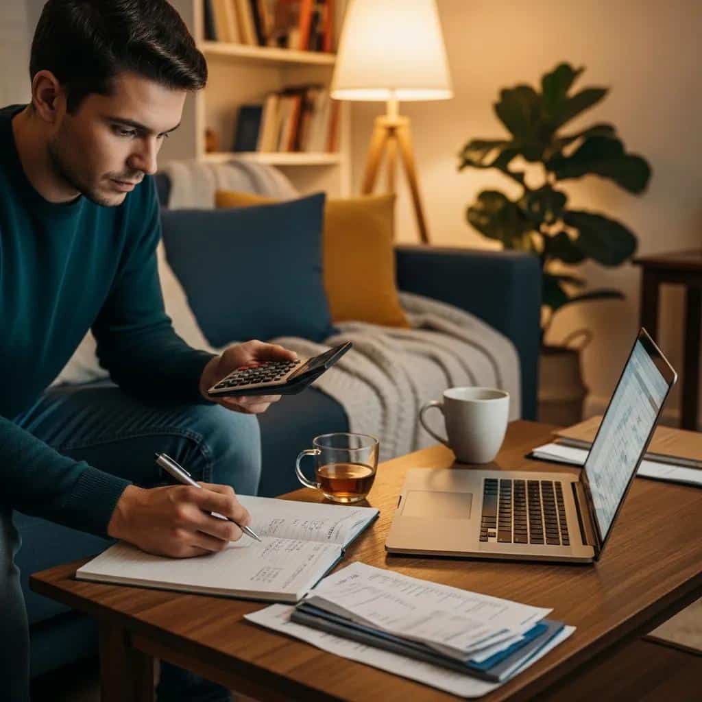 Person planning debt management strategies on a couch, emphasizing effective financial planning