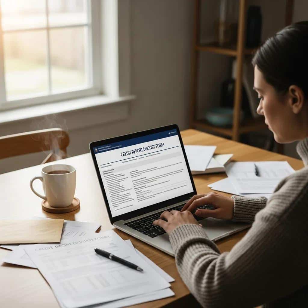 Person preparing to file a credit report dispute at a kitchen table, highlighting the importance of consumer action and rights