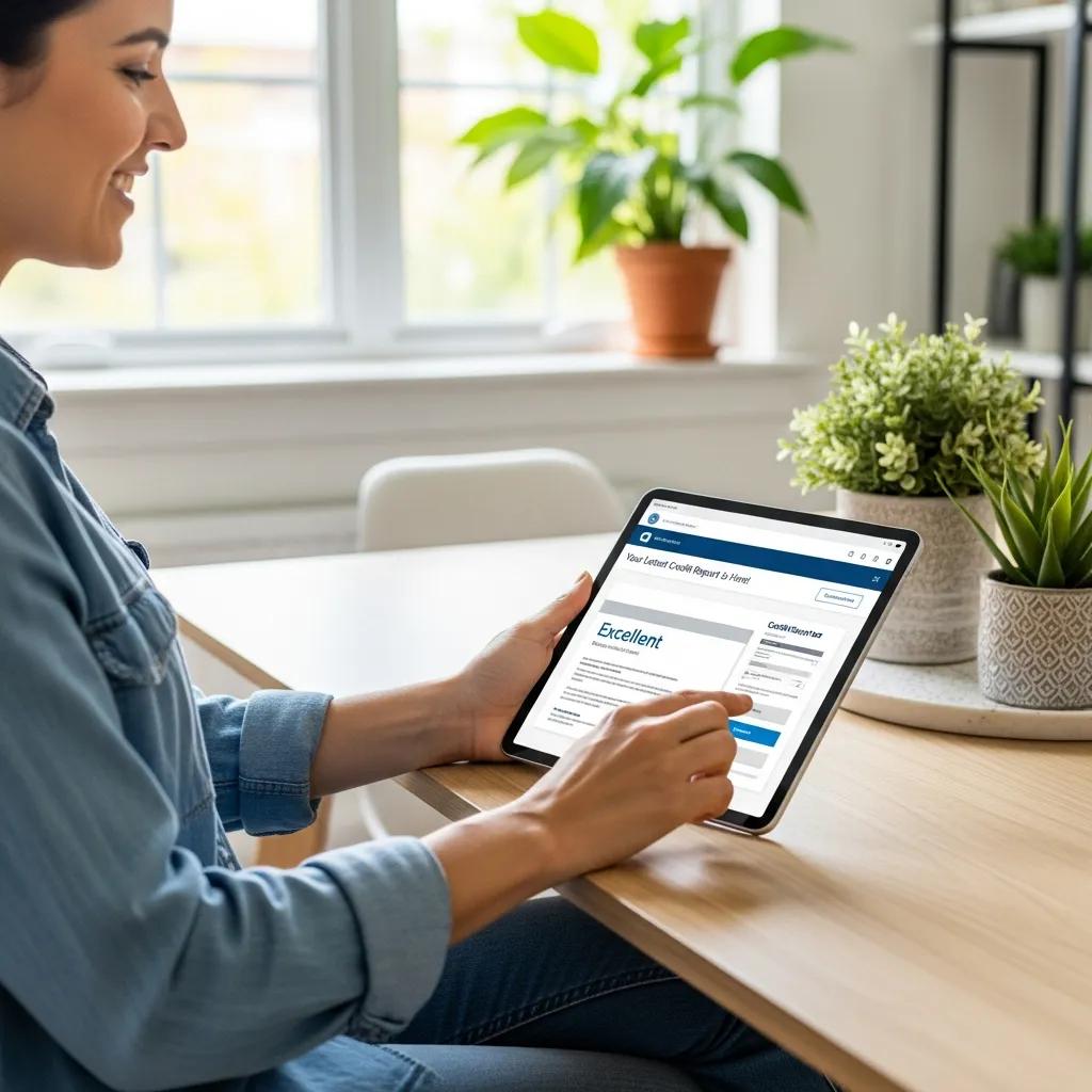 Person receiving a free credit report on a tablet, illustrating the process of obtaining credit information