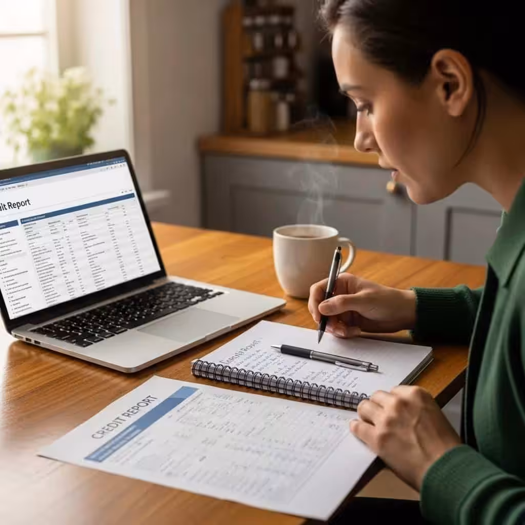Person reviewing credit report and planning credit repair strategies