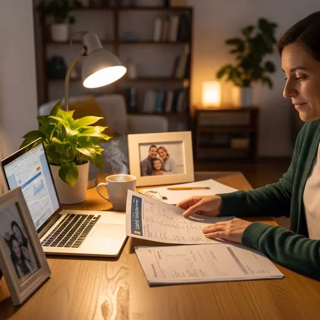 Person reviewing credit report at home, emphasizing consumer rights