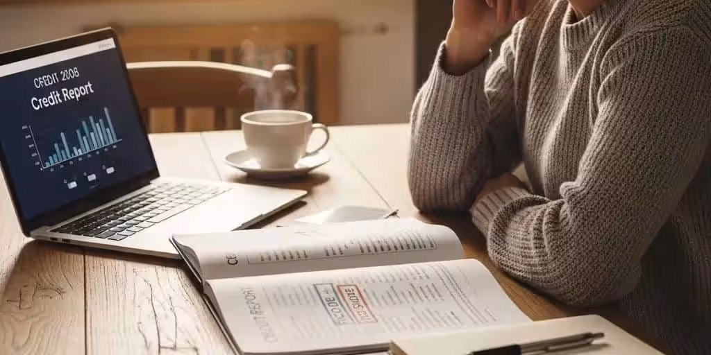 Person reviewing credit report at home, emphasizing the importance of FICO scores