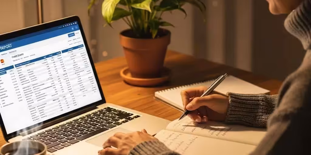 Person Reviewing Credit Report On A Laptop With Coffee And Notepad F442b92b 9dfd 4379 A918 79c9eacc92c1 3 Person reviewing credit report on a laptop with coffee and notepad