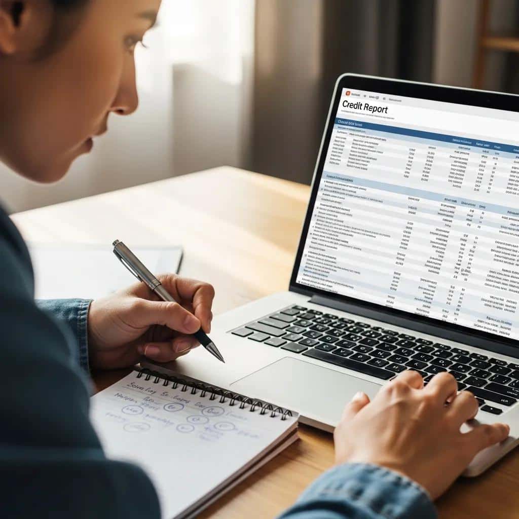 Person reviewing credit report to improve credit score